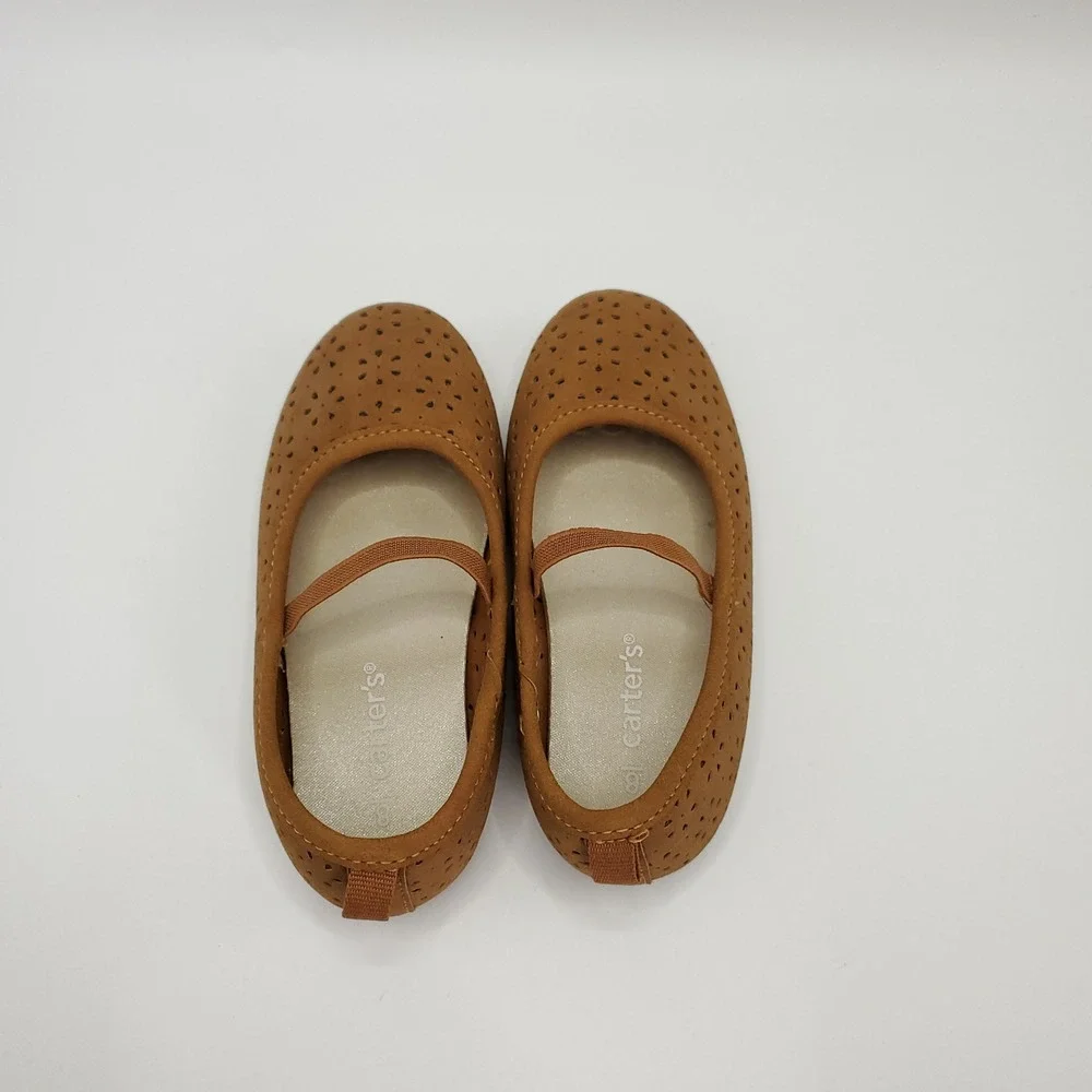 Carter's Easton SIZE 8 Girls Heart Cutout Ballet Flat Shoes Warm Tan